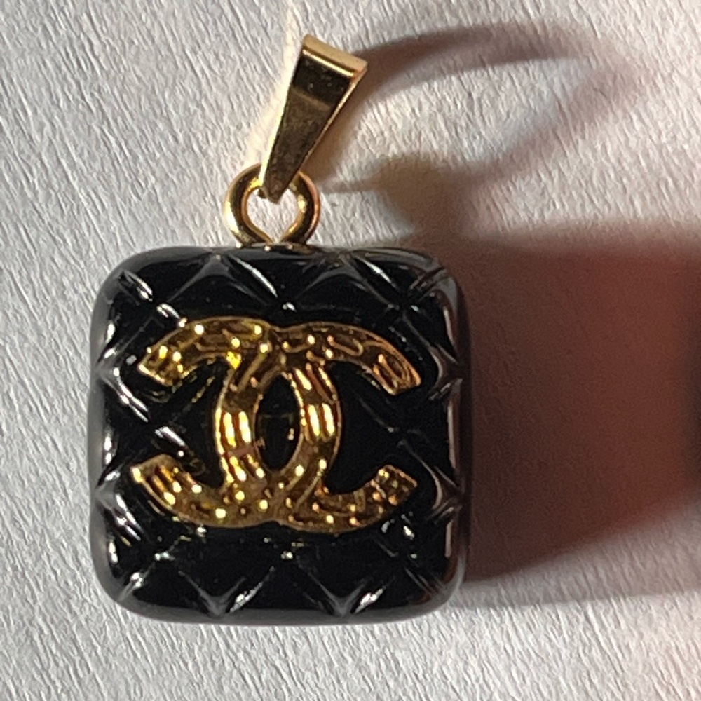 Authentic Rare Chanel Charm for Necklace Vintage Black Chanel CC Logo Gold Charm